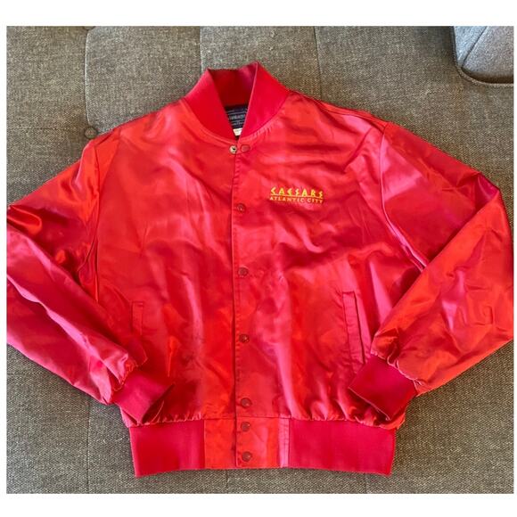 Vintage Caesars Atlantic City satin red jacket LARGE bomber made in USA vantage - Picture 1 of 16